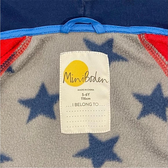 Mini Boden Fleece Jacket Boys 5/6 Girls Stars Hooded Zip-Up Fall Colorblocked - Picture 2 of 4